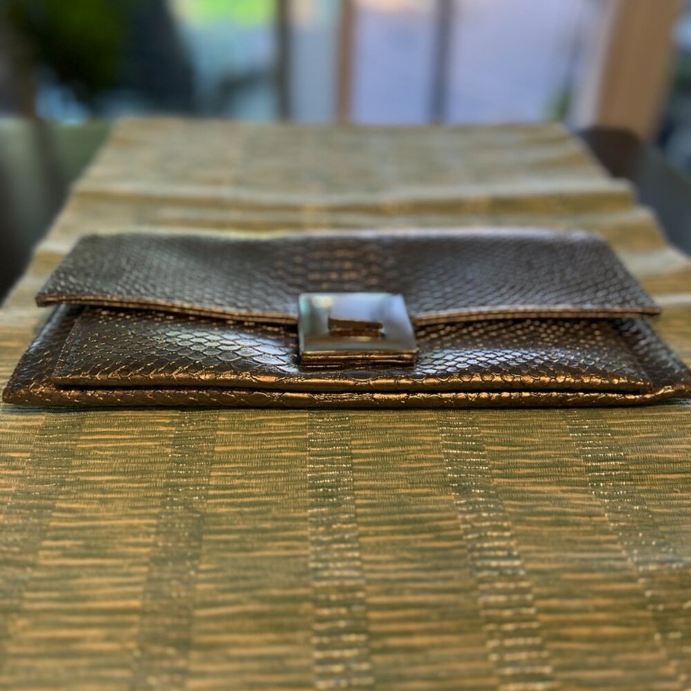 Pewter Envelope Python Stamped Evening Bag - image 2